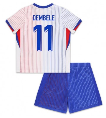 Francia Ousmane Dembele #11 Segunda Equipación Niños Eurocopa 2024 Manga Corta (+ Pantalones cortos)